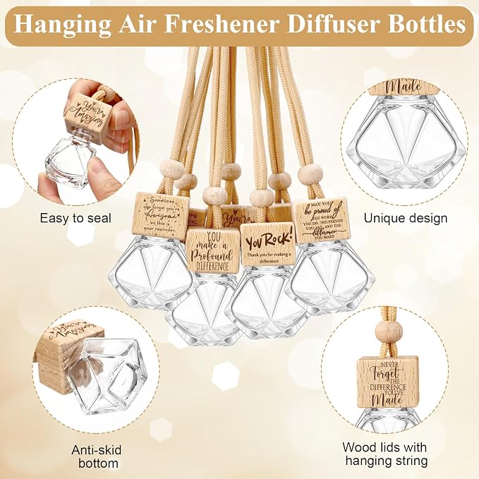 Funnymoom 10 Pcs Employee Appreciation Gift Bulk Car Diffuser Air Freshener Ornament Hanging Empty Glass Essential Oil Bottle Thank You Gift for Teacher Nurse Social Worker Volunteer (Diamond)
