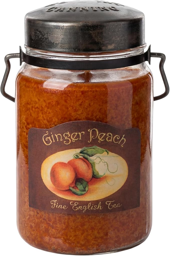 McCall’s Candles | Ginger Peach | 26 oz Scented Candle | USA-Poured | Vintage Rustic Jar with Carrying Handle | Sweet Peach, Brown Sugar & Ginger Spice Fragrance