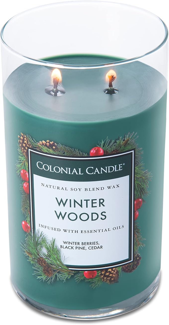 Colonial Candle Scented Jar Candle, Classic Cylinders, Winter Woods, 2 Wick, 19 oz, Green