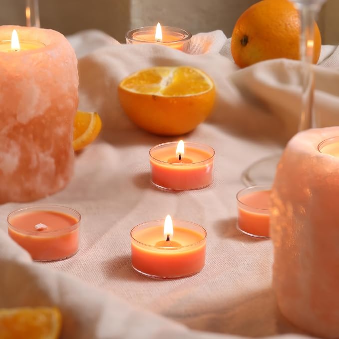 DEVI Golden Coast Citrus Highly Scented Tea Lights Candles 48 Pack, 5-6 Hours Natural Palm Tea Candles for Home Scented, Scented Small Votives with Essential Oils for Relaxing