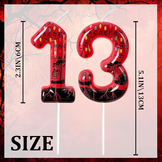 Red Number 13 Birthday Candle for Cake – Dark Horror Style with Alphabet Print & Shadow Design – Unique Cake Topper for Birthday, Anniversary, Themed Party Decoration