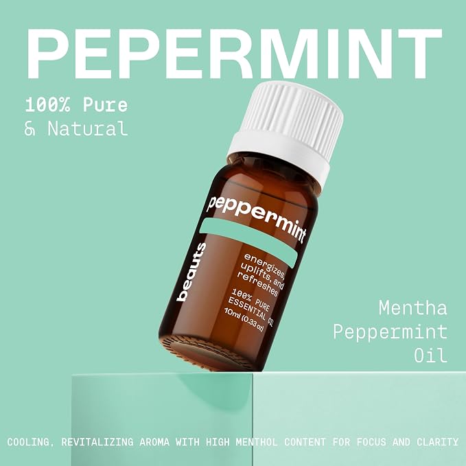 Beauts Peppermint Essential Oil – 100% Pure & Natural – Uplifting, Energizing, Clarity & Focus – Essential Oil for Diffuser, Skin, Hair & Aromatherapy – Mentha Piperita – Vegan – 10 mL (.33 fl oz)