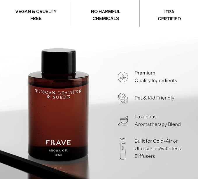 Tuscan Leather & Suede Hotel Diffuser Oil, 100ml, 3.38 oz Aroma Oil, Italian Luxury Craftsmanship Scent, Aromatherapy Refill Fragrance for Waterless Cold Air Diffusers, Home, Office, Hotel
