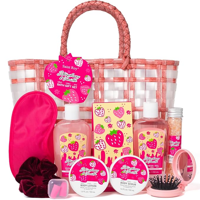 Spa kit Unique Gifts Basket for Women, Rose Bath and Body Gift, Birthday Gifts Skin Care Set, Self Care Pampering Kit Teen Girls Tote Bag Home Spa, Comb, Birthday, Mother Day, Bridal Shower