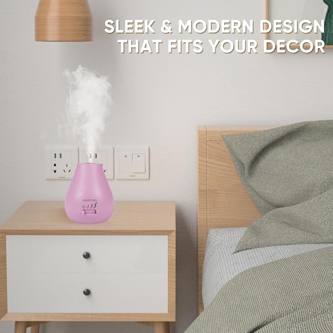 HAPPTWS Essential Oil Diffuser - Waterless Diffuser 3 Timer Settings Battery Powered for Bedroom Yoga Room Toilet Pet Room - Pink
