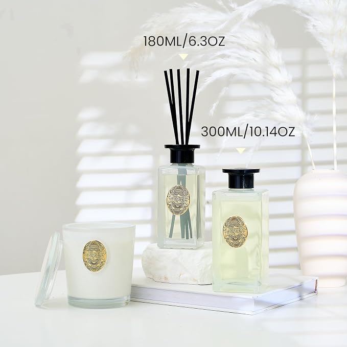 M&SENSE 10.14 oz Large Reed Diffuser Set | Jasmine Garland Scent Oil Diffuser with Sticks | Hotel Collection Non-Toxic Essential Oil |for Bedroom Bathroom Living Room