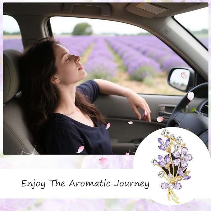 ORIESSE 2pcs Flower Car Vent Clips Car Air Freshener Bouquets Flower Purple Car Accessories for Women Rhinestone Flower Air Vent Clips Car Decor,Sparkling Refillable Car Diffuser
