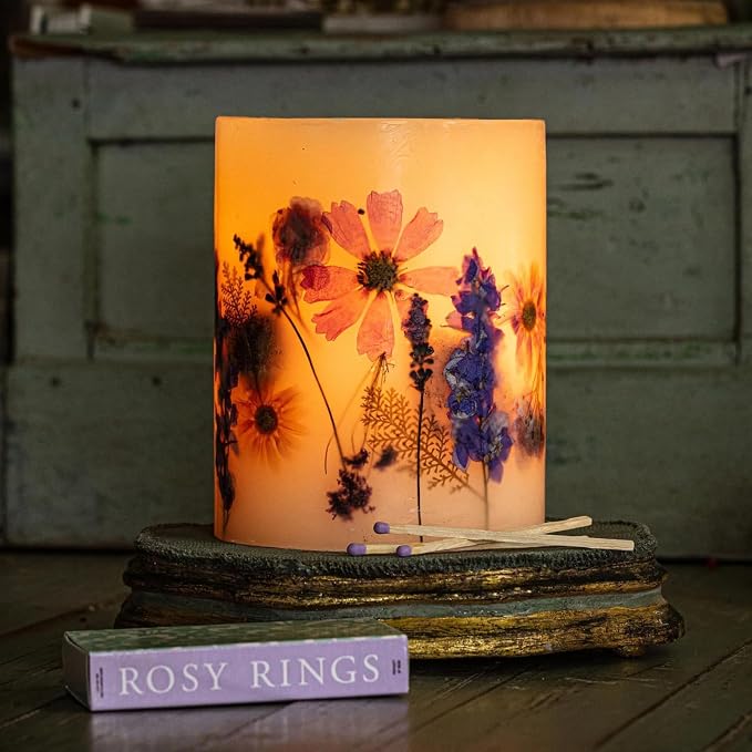 Rosy Rings Round Botanical Candle Roman Lavender - Aromatherapy, Luxury Candles, Long Lasting, Botanical Candles, Candle Gift Sets, Home Decor (Small)