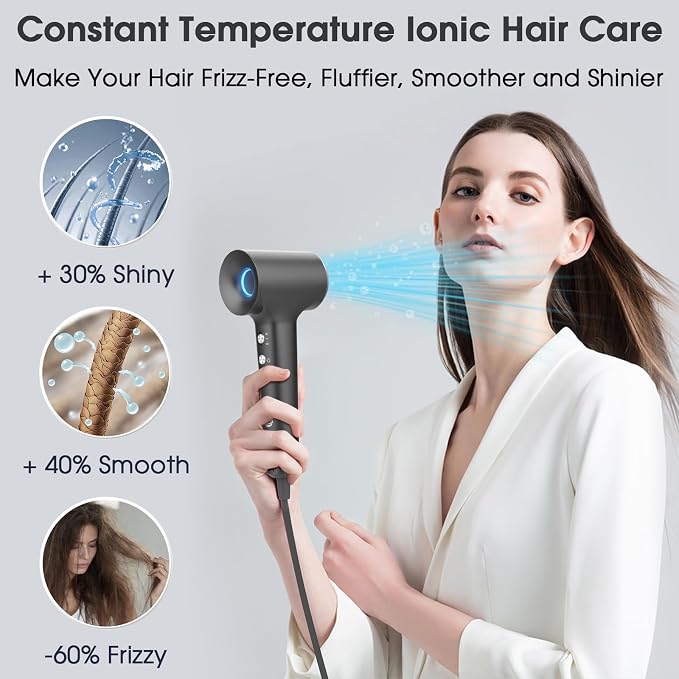 KARFUN Hair Dryer, Blow Dryer, Plasma Hairdryer, Ionic Hair Dryer for Women, Blow Dryers for Women, Professional High Speed Hair Dryers (Dark Gray)
