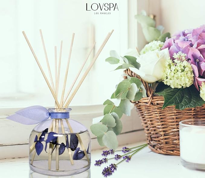 Reed Diffuser Set, DE-Stress Lavender Eucalyptus Scented Oil Diffuser with Sticks, Home Fragrance Accessories for Bathroom Shelf Decor, Aroma Diffusers for Home or Office Desk, USA Made