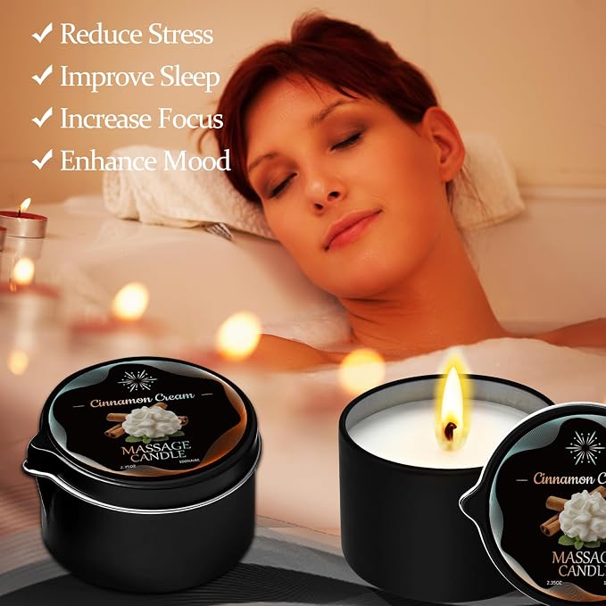 6 Pack Massage Candle Set, Low Temp Scented Massage Oil Candles, Soy & Coconut Oil Based Candles for Home Spa Relaxation
