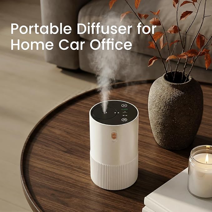 Waterless Diffuser for Essential Oil, Aluminum Alloy & Fabric, 0.33 Fl Oz/ 10mL, Cold Air Waterless Diffusers, Scent Diffuser with Timer & 4 Mist Levels for Home, Room, Car, Office - Whine
