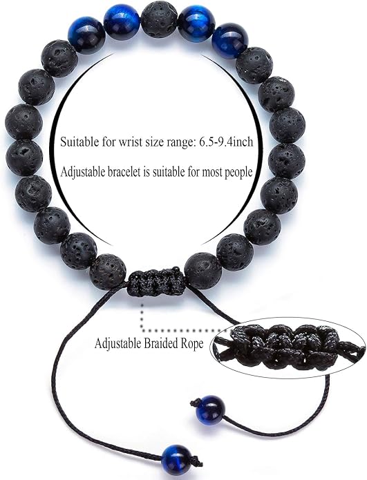 Men Women 8mm Lava Rock Aromatherapy Anxiety Essential Oil Diffuser Bracelet Braided Rope Natural Stone Yoga Gifts Beads Bracelet Bangle-21017