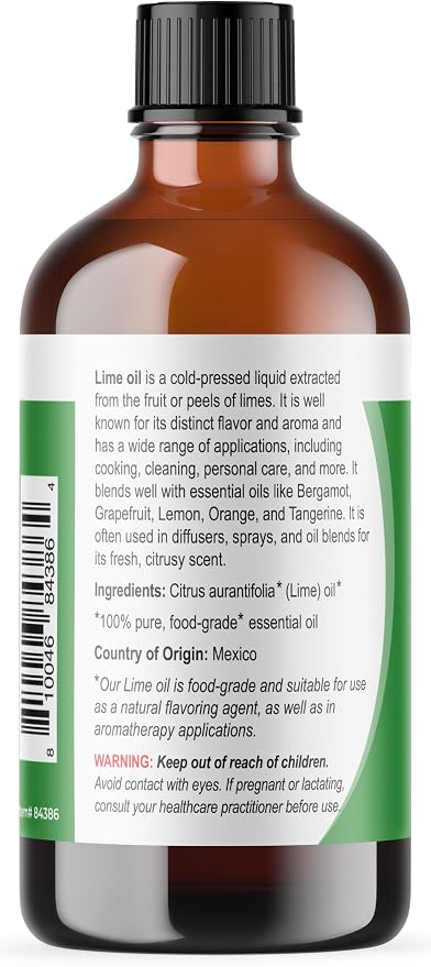 Viva Doria Lime Essential Oil, 100% Pure, Natural, Mexican Lime Essential Oil, Undiluted, for Aromatherapy | Food Grade, 118 mL (4 Fluid Ounce)