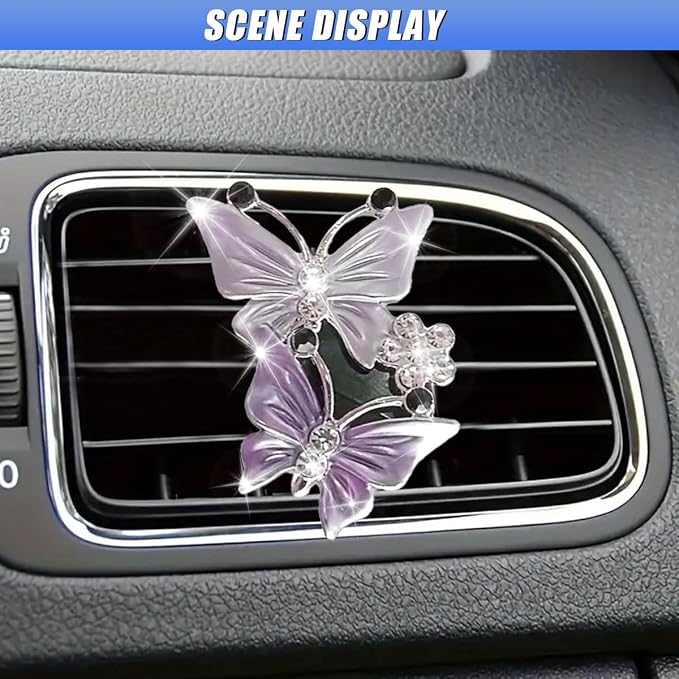 ZIMISI Car Vent Clip, Dual Butterfly Air Vent Clips, Bling Diamond Car Diffuser Clips, Cute Air Conditioning Outlet Decoration, Butterfly Car Accessories for Women (1Pc/Purple)