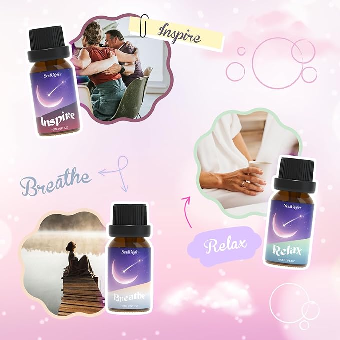 Soulorigin Essential Oil Blends, Essential Oils for Diffusers for Home, Best-Wishes Kit Scent Diffuser Oil, Use for Soap Candle Making- Sleep, Happy, Breathe, Inspire, Relax, Focus On