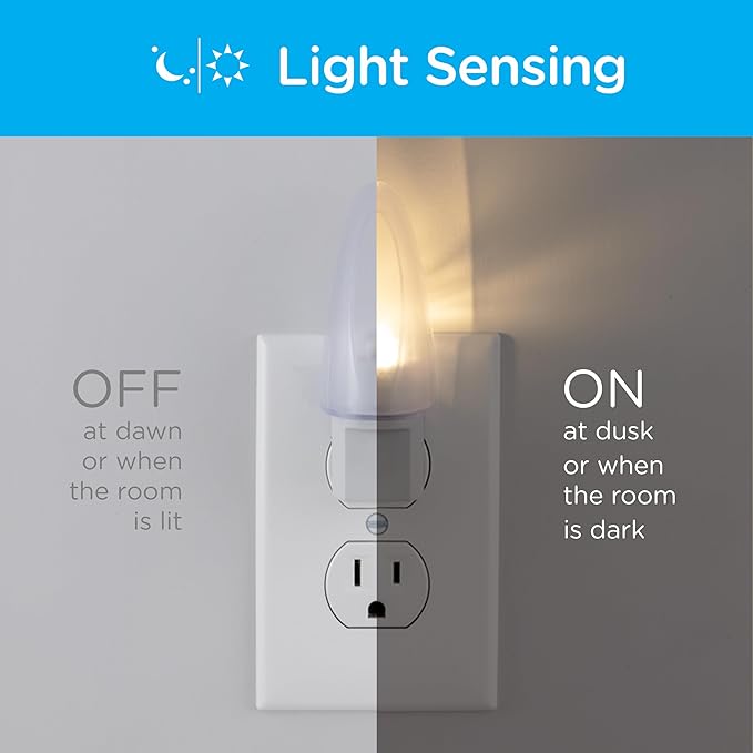 Lights by Night LED Night Light, Plug-in, Dusk to Dawn Sensor, Warm White, UL-Certified, Energy Efficient, Ideal Nightlight for Bedroom, Bathroom, Nursery, Hallway, Kitchen, 11377