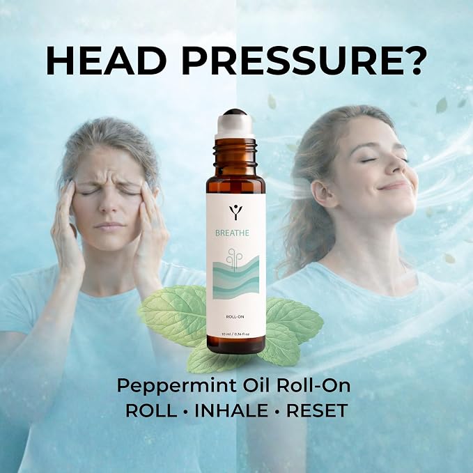 Peppermint Oil Roll On for Headache & Sinus Relief – Cooling Peppermint & Eucalyptus Essential Oil Roller for Migraine, Congestion & Breathing Support – Aromatherapy Roll-On 10 ml