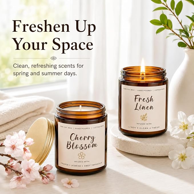 Scented Candles Set, 6 Pack Soy Wax Candles for Home, 42 oz 300 Hours Fresh Spring Summer Scents, Long Burning Candle Gift for Bedroom Bathroom Kitchen
