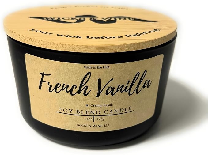 Wicks & Wine Soy Blend 3-Wick Cotton CORE Candle 14oz (French Vanilla)