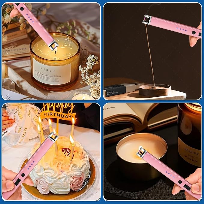 Electric Candle Lighter 2 Pack USB Rechargeable Lighters Windproof Plasma Arc Lighters Flameless Type C Long Lighter for Candle BBQ Camping Birthday Fireworks