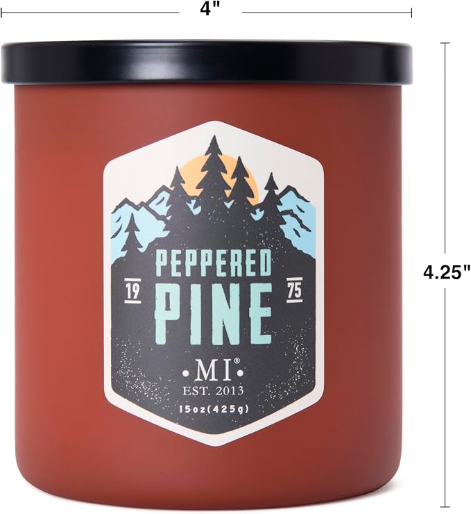 Manly Indulgence Peppered Pine Scented Candles for Men, 2 Wick, 15 oz Premium Soy Blend, 60H Burn, Candles for Home Scented – Made in The USA