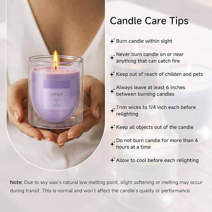 Lavender Candle for Home Scented, Purple Soy Wax Aromatherapy Candle Gifts for Women with Unique Artistic Glass