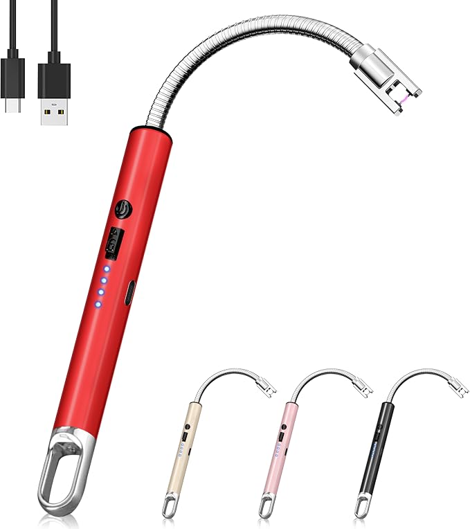 Electric Lighter, Candle Lighter Flameless Windproof with 360° Flexible Neck & LED Power Display, Type C Arc Rechargeable Lighters for BBQ, Camping, Cooking, Gift for Christmas, Thanksgiving, Birthday