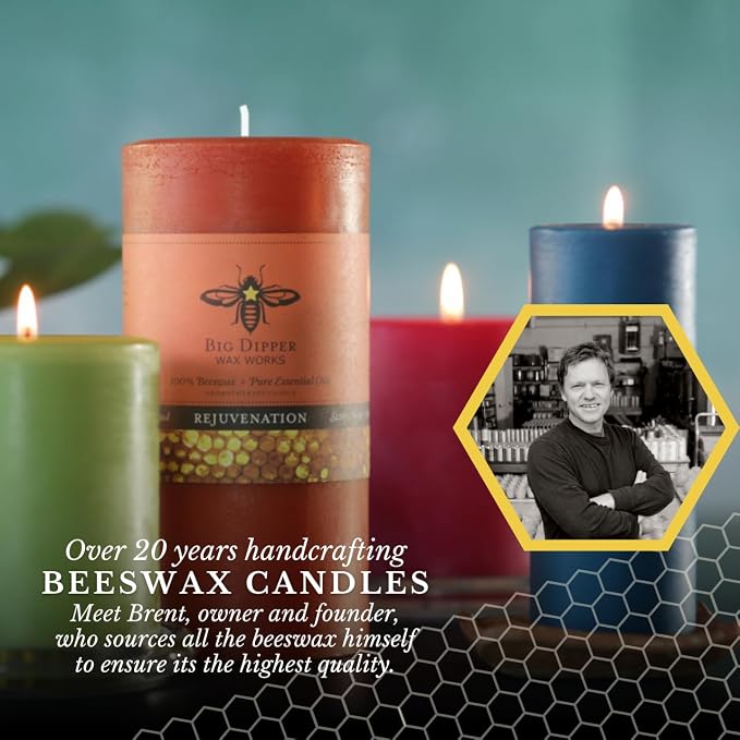 Big Dipper Wax Works Beeswax Aromatherapy Candle, Rejuvenation, Pillar Candle, Sweet Orange & Clove Bud Scented, 40-Hour Burn, Pure Essentail Oils, 2" x 4.75"