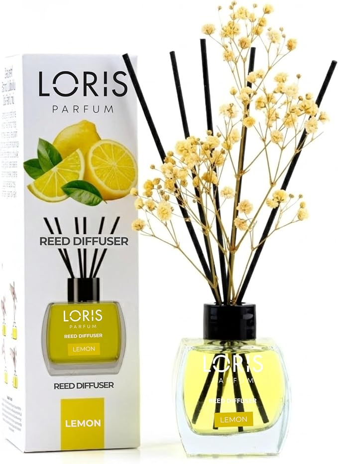 Loris Lemon Reed Diffuser Set with Dried Flowers | Reed Diffusers for Home with Sticks | Bathroom Diffuser & Room Scent | Long-Lasting Home Fragrance | 120 mL / 4.06 fl oz
