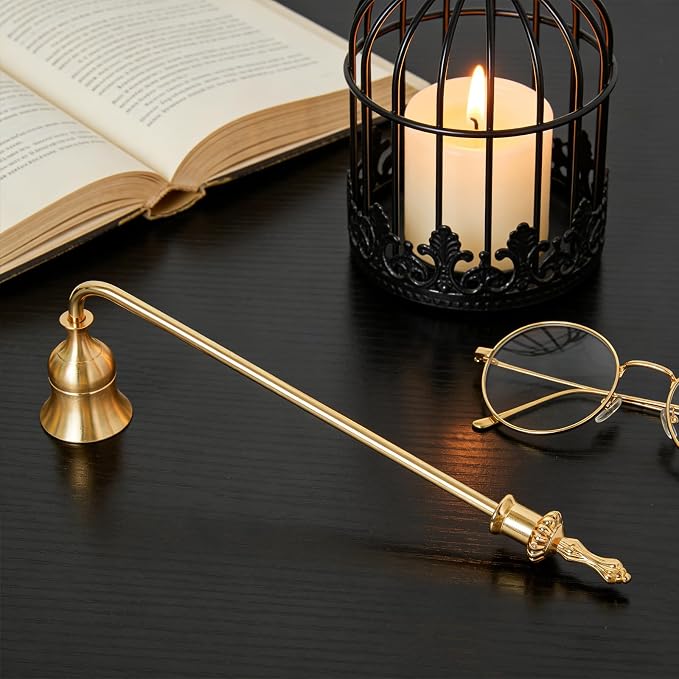 Candle Snuffer, 9-Inch Long Handle for Safe Flame Extinguishing, Smoke-Free & Splash-Free, Aluminum Metal Candle Wick Dipper & Extinguisher for Jar, Pillar, Scented Candles (Gold, 2 Pcs)