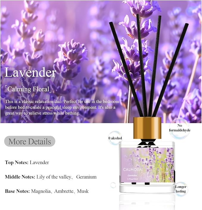 CALMORA Reed Diffuser Gift Set of 3, 50ml Home Fragrance Diffuser with 15 Reeds Sticks | Flameless Lily & Jasmine/Lavender/Fresh Linen Scented Oil for Women, Mom, Housewarming