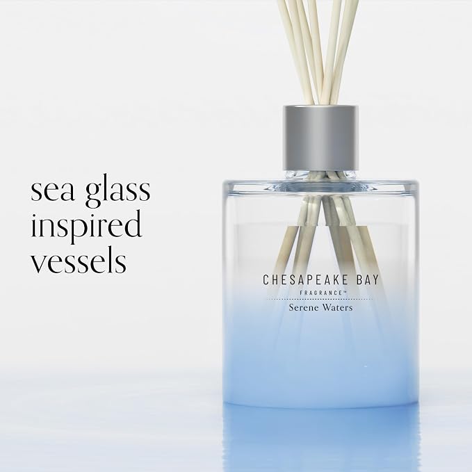 Chesapeake Bay, Reed Diffuser, 5.7oz, Serene Waters Scent, Mood Evoking, Sea Glass-Inspired Jar, Room Filling Fragrance Made with Essential Oils, Coastal Fragrance for Home Décor or Gifting