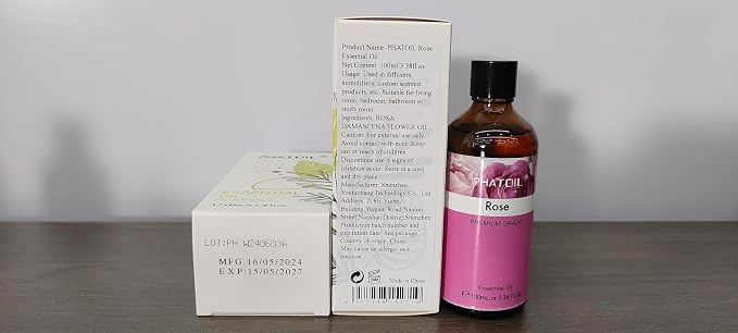 PHATOIL 3.38FL.OZ Rose Essential Oil with Glass Dropper, for Aromatherapy Diffusers, Humidifiers, Great for DIY Candle and Soap Making, Huge 100ML Bottle