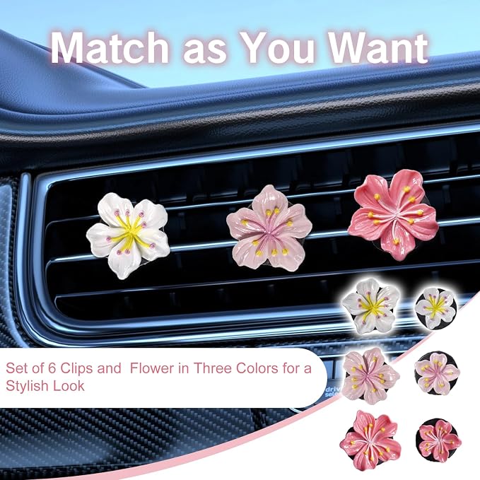 NIIIYTYB 3 Set Cute Car Vent Clips Flower Air Vent Clips for Fresheners Hawaiian Hibiscus and Cherry Blossom Car Accessories Aesthetic Interior Decor for Women Peach Blossom (Pink)