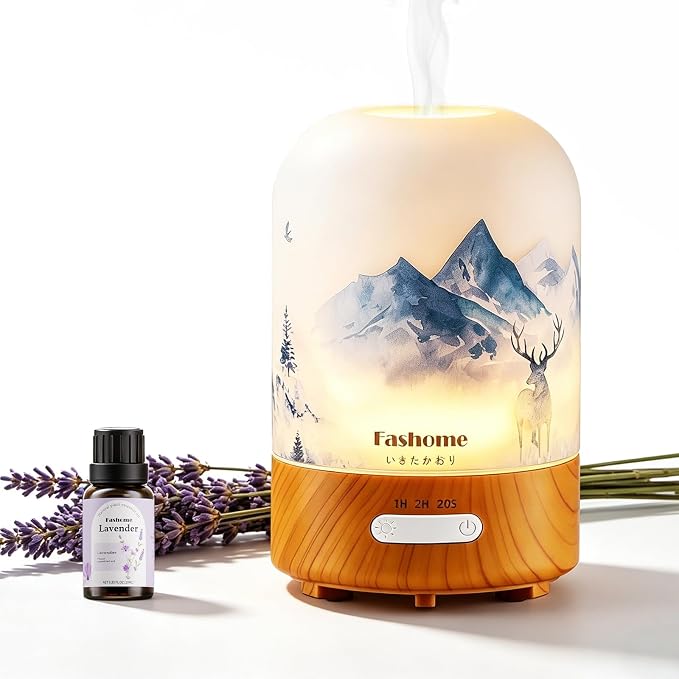 Essential Oil Diffuser, Hand Blown Glass Aromatherapy Diffuser, Ultrasonic Cool Mist Scent Aroma Humidifier, Diffuser Oil Machine Whisper Quiet with Auto Shut-Off for Home Bedroom Office(<25dB)