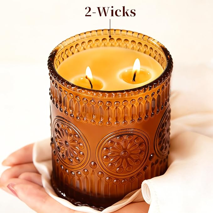 2-Wick Beeswax Candles in Jar, Natural Beeswax Candles in Amber Glass for Air Purification, Honey Aroma Jar Candle for Home Scented Decor, Gift for Women & Men, Fragrance Free, Paraffin Free
