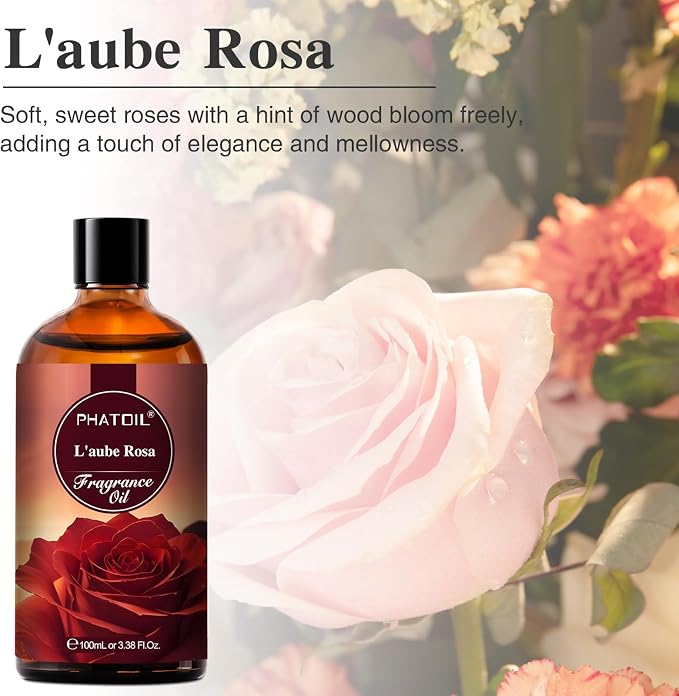 PHATOIL L'aube Rosa Fragrance Oils for Aromatherapy, 3.38FL.OZ Diffuser Oils for Home, Perfect for Aromatherapy, Humidifiers, Yoga, DIY Candle and Soap Making - 100ml