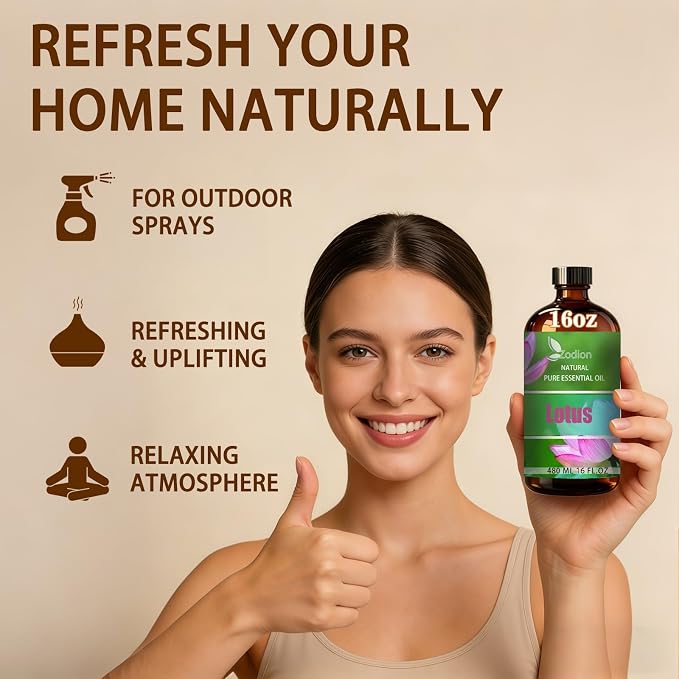 Lotus Essential Oil - Lotus Fragrance Oil for Diffuser, Massage, Humidifier, DIY Candle, Soap Making, Home, Bath, Yoga - 16 fl oz (480ml) - ZODION Essential Oil
