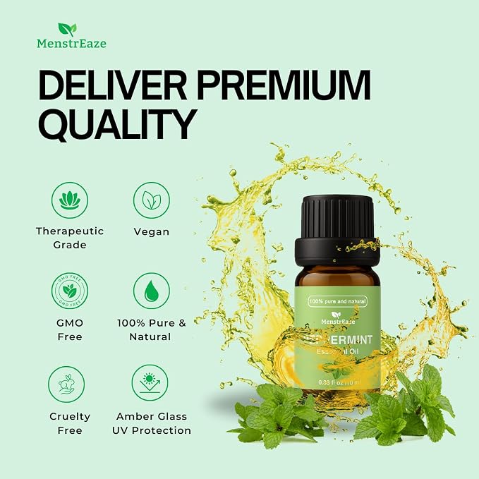 Skin Safe Peppermint Essential Oil Dropper Bottle, High Potency, 100% Natural & Pure, Migraine & Headache Support, Aromatherapy for Diffuser, Skin, Hair, Refreshing and Calming, 10ml