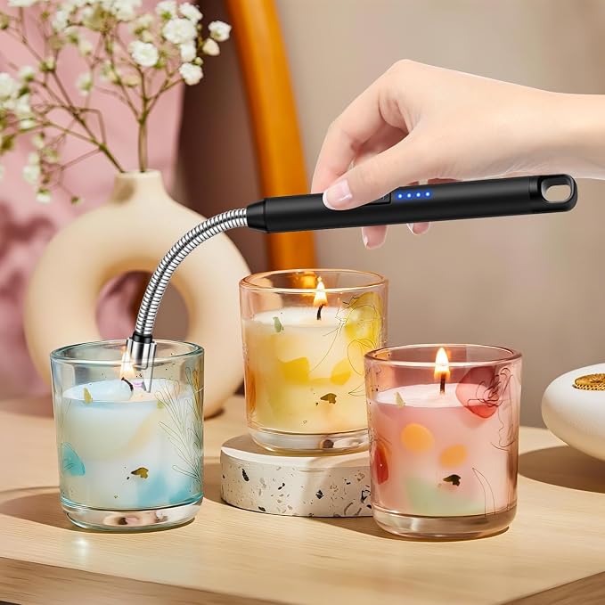 LcFun Candle Lighter with 360° Flexible Neck & Safety Lock, Windproof USB Rechargeable Electric Lighter Gift Sets, Flameless Arc Long Lighters Matches for Grill, BBQ, Camping, Fireplace, Stove