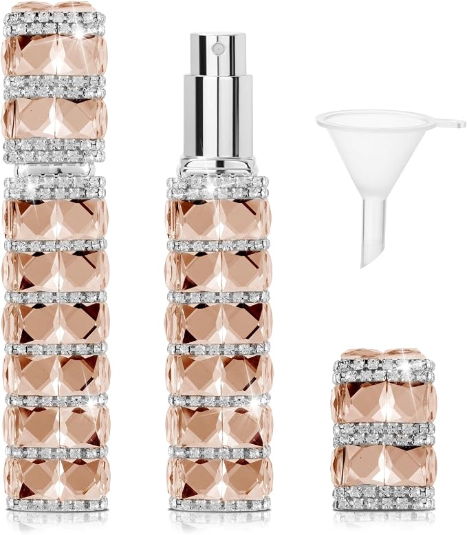 Travel Perfume Atomizer Refillable Bottle, 12ml Rhinestone Mini Perfume Bottles Empty Refillable Travel Atomizer Sprayer with Funnel (1Pc-Champagne)