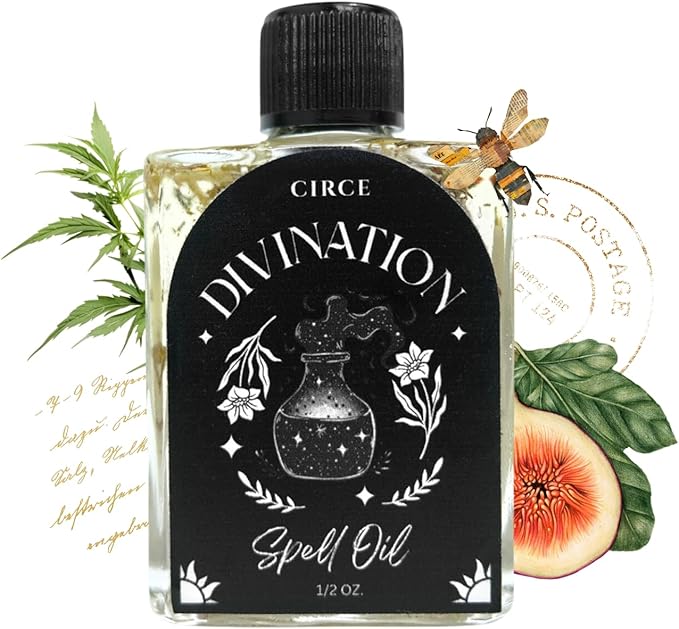 CIRCE Divination Spell Oil - Invite Clarity, Connection, Reflection & Insight - Add to Bath, Use in Rituals, Wear as Fragrance to Align w/Desires- Coconut Oil, Mugwort & Sandalwood Herbs - 1/2oz