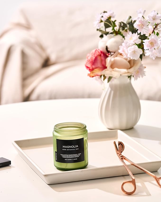 M&SENSE Magnolia Jasmine Scented Candle, 7.05oz 50 Hours Long Lasting Clean Non Toxic All Natural Soy Wax Candle for Relaxing & Stress Relief, Spring Fragrance Gifts for Home Decor