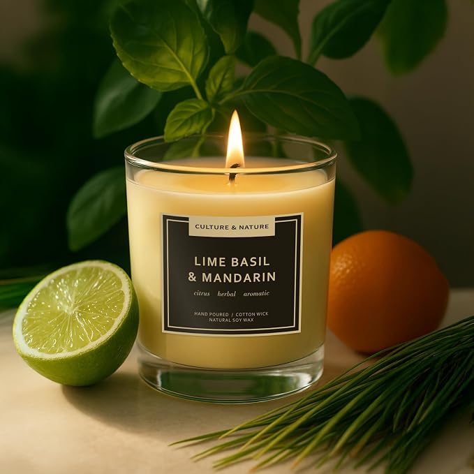 CULTURE & NATURE Natural Soy Wax Candle 7oz Lime Basil & Mandarin Scented