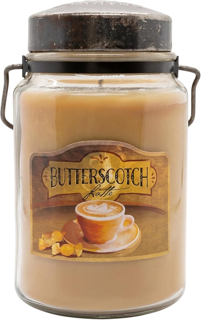 McCall’s Candles | Butterscotch Latte | 26 oz Scented Candle | USA-Poured | Vintage Rustic Jar with Carrying Handle | Browned Butter, Caramel & Espresso Fragrance