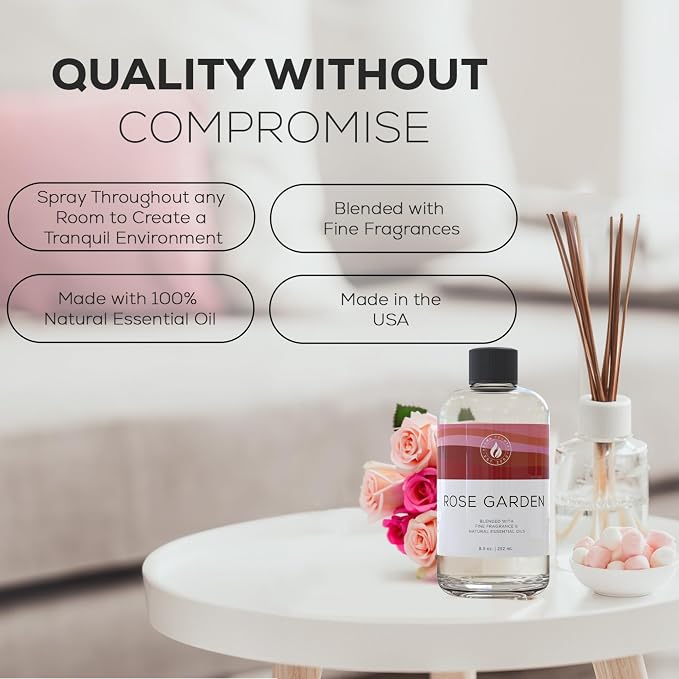 Aroma Country Rose Garden Diffuser Oil - Luxury Essential Oils for Diffuser Refill & Air Freshener Room Spray - Long-Lasting & Natural Home Fragrance, Scented Oil for Diffusers (8.5 Fl. oz)