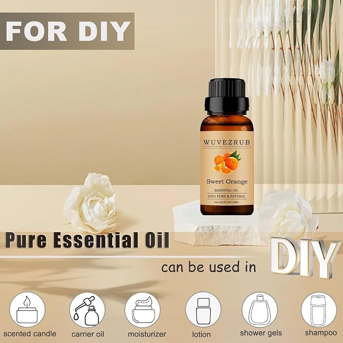 Sweet-Orange Essential Oils 10ML, 100% Pure and Natural Essential Oil for Aromatherapy Diffuser - 0.33 Fl Oz/Sweet-Orange