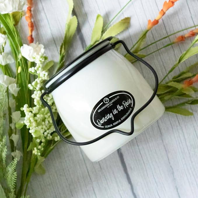 Milkhouse Candle Company Dancing in The Rain Soy Candle - Orange Blossom | Summer Orchid | Wind-Swept Grass Scented - 16 oz Butter Jar with Lid, 65+ Hour Burn Time, Made in the USA