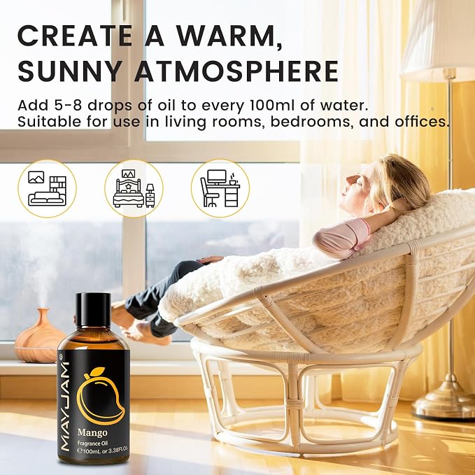 MAYJAM 100ML/3.38FL.OZ Mango Fragrance Oils with Glass Dropper, Essential Oils for Diffusers for Home, Long Lasting Scented Oils for Diffusers Soap Candle Making